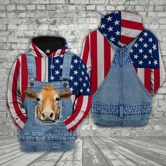 Uni Jersey Cattle US Flag Farm Personalized 3D Hoodie