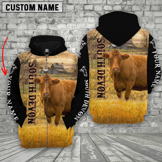 Uni Personalized Name South Devon Cattle On The Farm All Over Printed 3D Hoodie