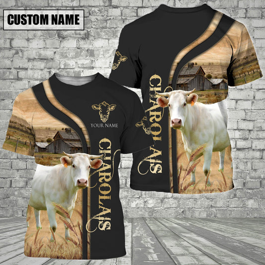 Uni Customized Name Name Charolais On The Farm 3D T - Shirt 2023