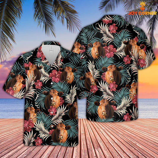 Uni Red Angus Dark Red Flowers Pattern Hawaiian Shirt