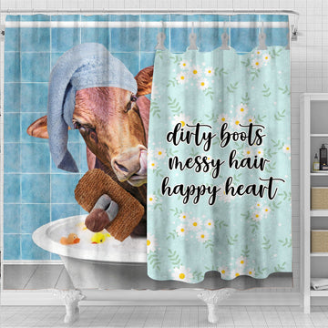 Uni Beefmaster Dirty Boots, Messy Hair, Happy Heart  3D Shower Curtain