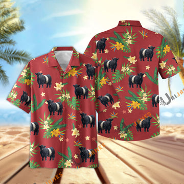 Uni Belted Galloway Vintage Red Summer Hawaiian Shirt