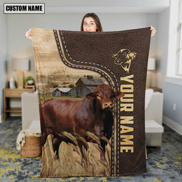 Uni Personalized Name Beefmaster Leather Pattern Blanket