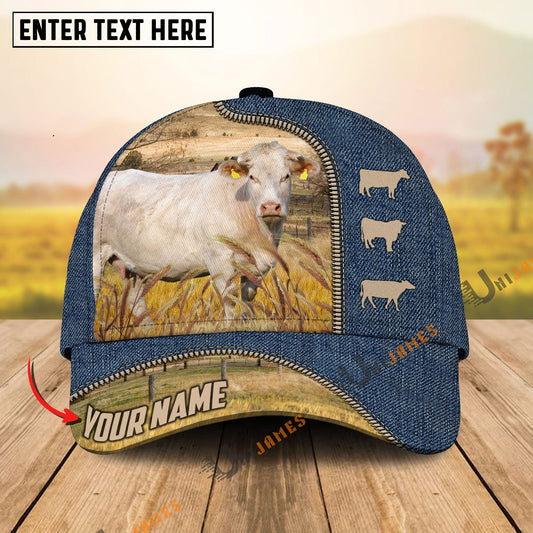 Uni Charolais Farm Jeans Pattern Customized Name Cap
