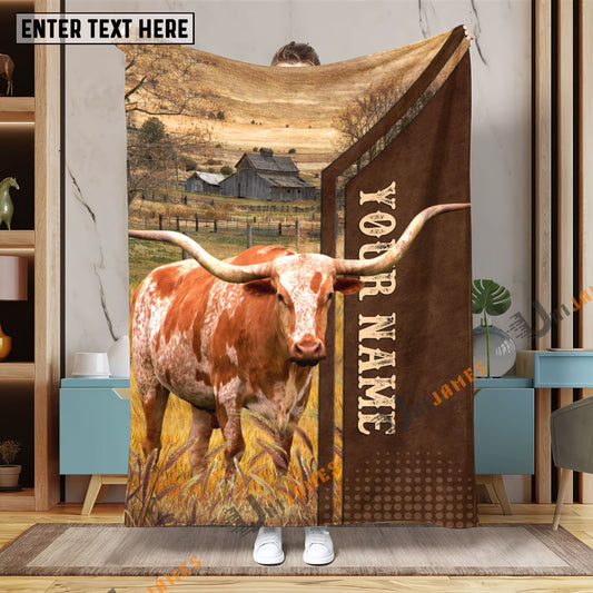 Uni Personalized Name Texas Longhorn Farming Life Pattern Blanket