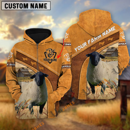 Uni Personalized Name Farm Suffolk Sheep Cattle 3D Hoodie