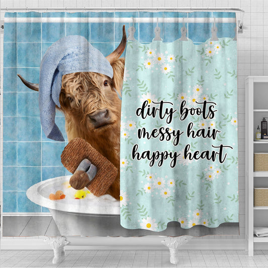 Uni Highland Dirty Boots, Messy Hair, Happy Heart  3D Shower Curtain