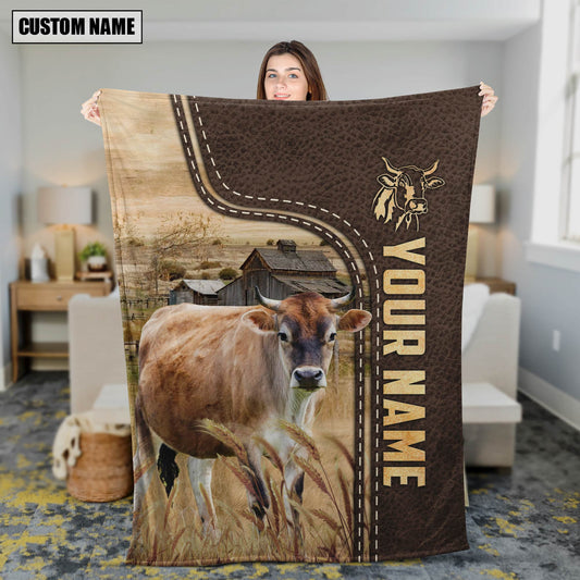 Uni Personalized Name Brown Swiss Leather Pattern Blanket