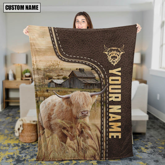 Uni Personalized Name Miniature Highland Leather Pattern Blanket