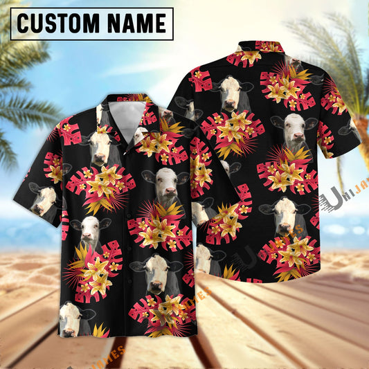 Unique Black Baldy Black Red Flowers Pattern Hawaiian Shirt