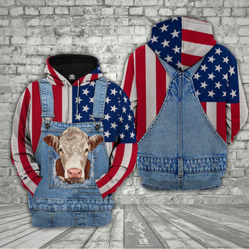 Uni Hereford Cattle US Flag Farm Personalized 3D Hoodie