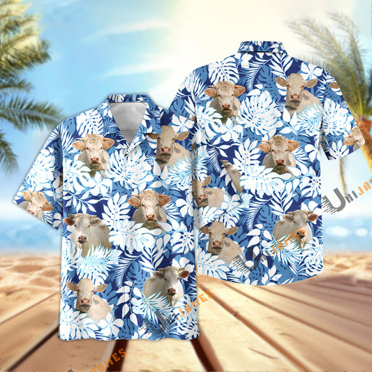 Unique Charolais Blue Summer Pattern Hawaiian Shirt