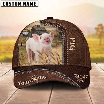 Uni Pig Customized Name Leather Pattern Cap