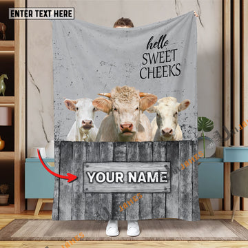 Uni Personalized Name Charolais Hello Sweet Cheeks Pattern Blanket