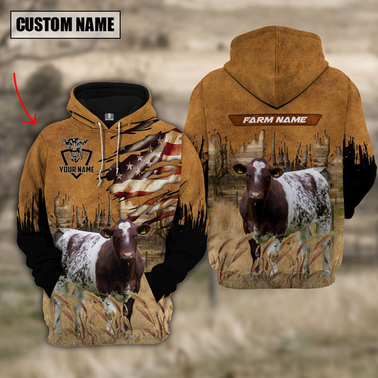 Uni Shorthorn Custom Name US FLAG Pattern Hoodie