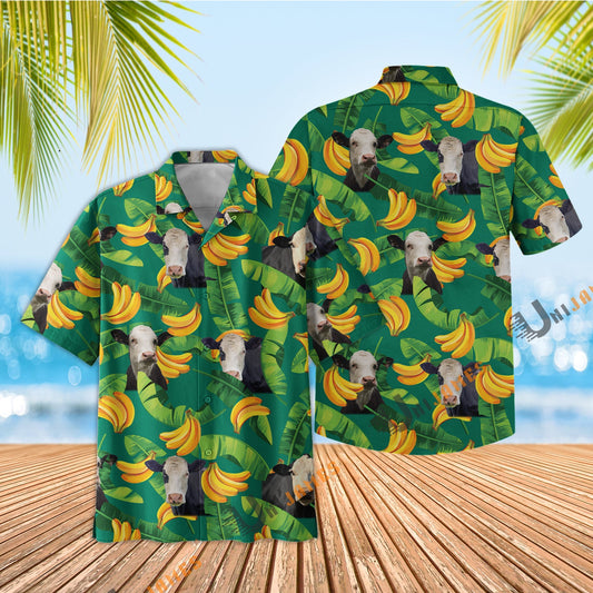 Uni Black Baldy Banana Green Summer Hawaiian Shirt