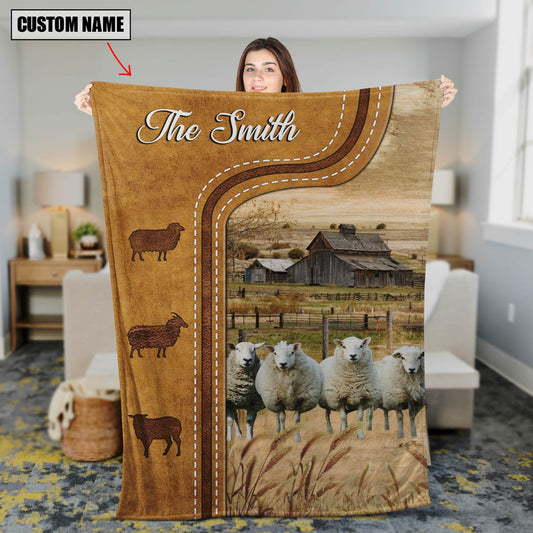 Uni Personalized Sheep Cattle In Field Farmhouse Blanket