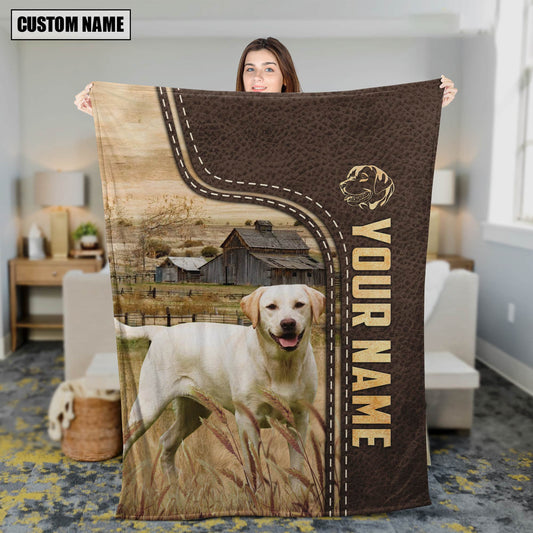 Uni Personalized Name Labrador Retriever Leather Pattern Blanket