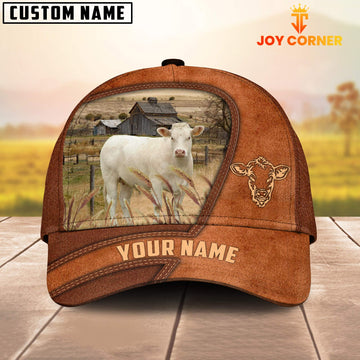 Uni Charolais No Horn Customized Name Brown Leather Pattern Cap