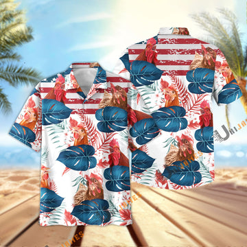 Uni Chicken US Flag Flower Hawaiian Shirt