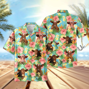 Uni Shorthorn Tropical Plants Leaves 3D Hawaiian Shirt