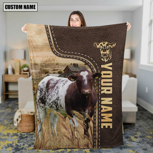 Uni Personalized Name Shorthorn Leather Pattern Blanket