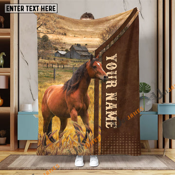 Uni Personalized Name Horse Farming Life Pattern Blanket