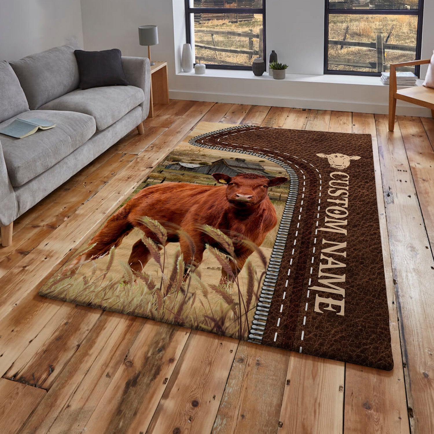Uni Red Angus Farming Personalized Name 3D Rug – UniJames