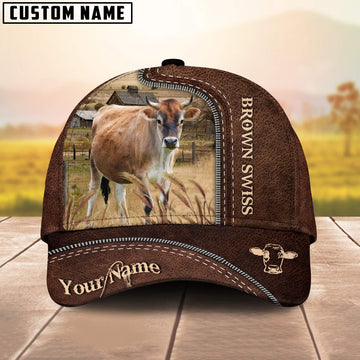 Uni Brown Swiss Customized Name Leather Pattern Cap