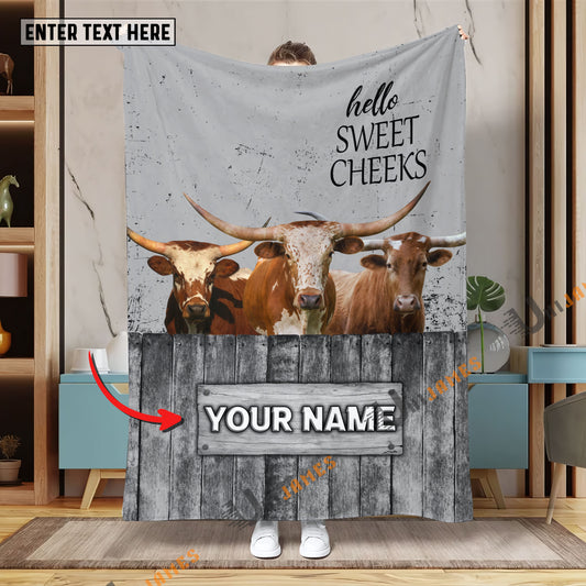 Uni Personalized Name Texas Longhorn Hello Sweet Cheeks Pattern Blanket