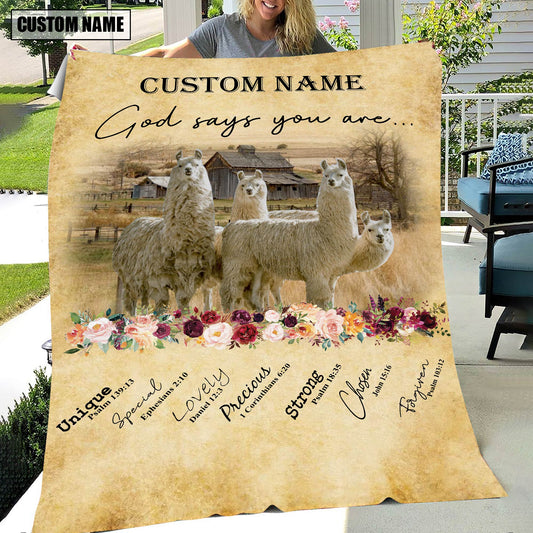 God Says You Are - Uni Personalized Name LLama Blanket