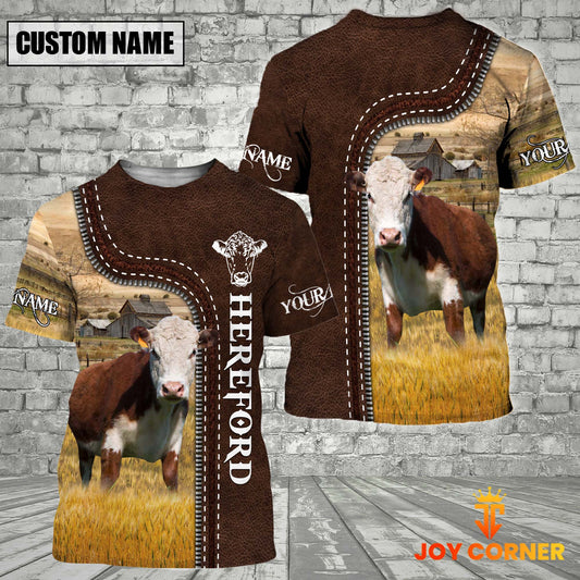 Uni Hereford Farm Custom Name Leather Pattern T-Shirt