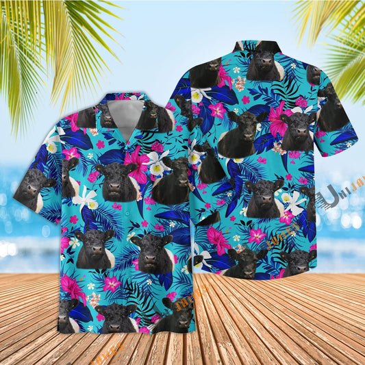Uni Belted Galloway Cool Flower Color Hawaiian Shirt