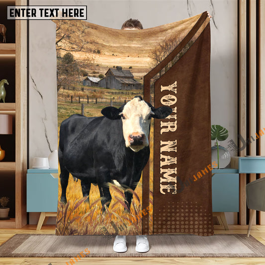Uni Personalized Name Black Baldy Farming Life Pattern Blanket
