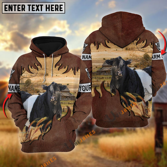 Uni Belted Galloway Brown Hair Pattern Personalized Name 3D Hoodie