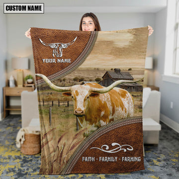 Uni Personalized Name Texas Longhorn Faith Family Farming Blanket