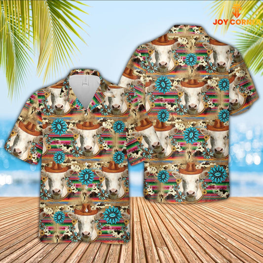 Uni Charolais Cowboy Pattern 3D Hawaiian Shirt