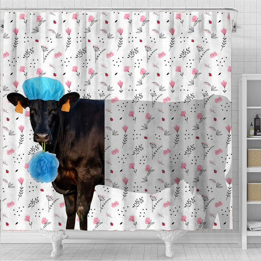 Uni Black Angus Flower 3D Shower Curtain