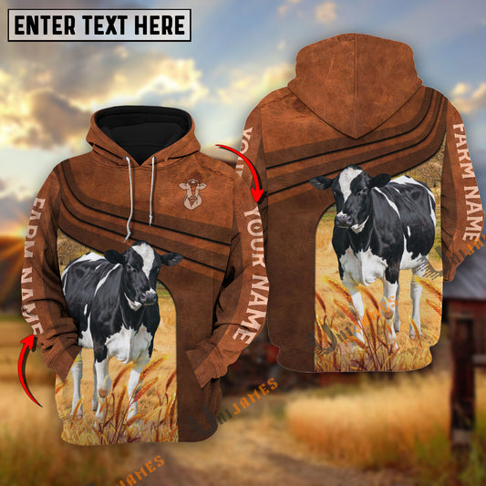Uni Holstein Cross Line Personalized Name, Farm Name 3D Hoodie