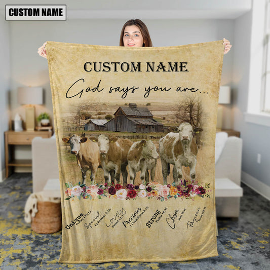 God Says You Are - Uni Personalized Name Fleckvieh Blanket