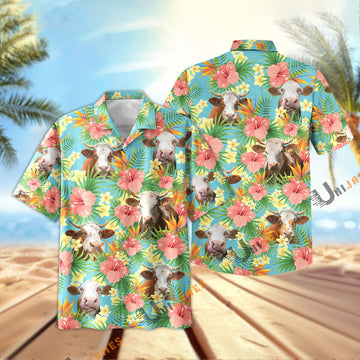 Uni Simmental Tropical Plants Leaves 3D Hawaiian Shirt