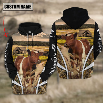 Uni Ayrshire No Horns Custom Name Meadow Pattern Black Hoodie