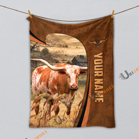 Uni Personalized Name Texas Longhorn Premium Brown Pattern 3D Blanket