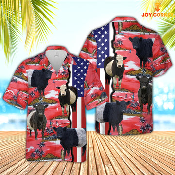 Unique Belted Galloway American Flag Farming 3D Hawaiian Shirt