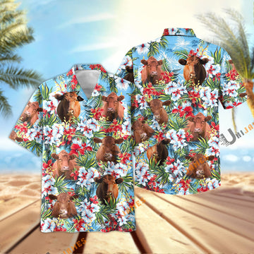 Unique Red Angus Red and White Flowers 3D Hawaiian Shirt