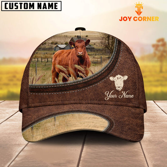 Uni Red Angus On The Farm Customized Name Leather Pattern Cap