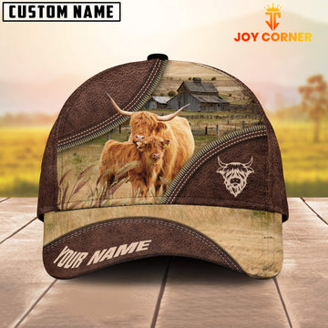 Uni Highland Cattle On The Farm Customized Name 3D Brown Cap