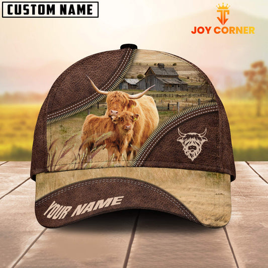 Uni Highland Cattle On The Farm Customized Name 3D Brown Cap