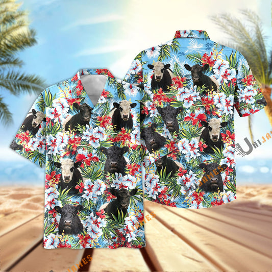 Unique Belted Galloway Red and White Flowers 3D Hawaiian Shirt