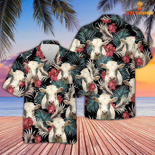 Uni Charolais Dark Red Flowers Pattern Hawaiian Shirt